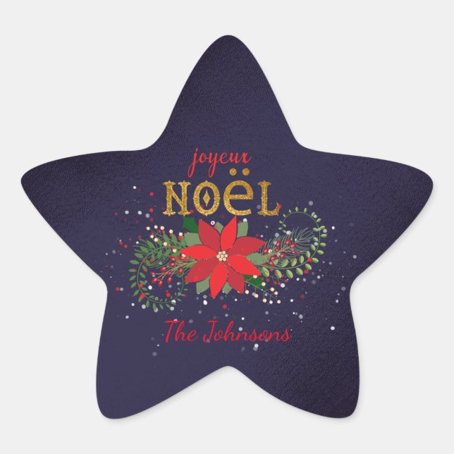 Merry Christmas Joyeux Noel Star Navy French Star Sticker (Front)
