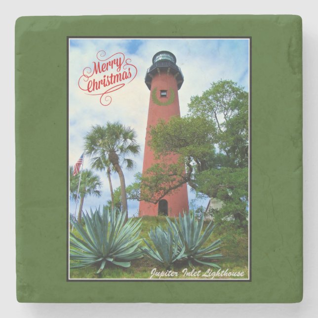 Merry Christmas Jupiter Inlet Lighthouse Florida  Stone Coaster (Front)