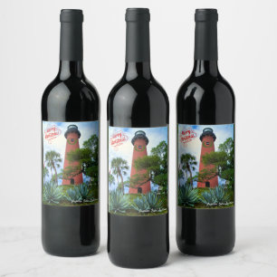 Merry Christmas Jupiter Inlet Lighthouse Florida Wine Label