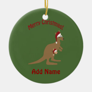 Merry Christmas Kangaroos Ceramic Tree Decoration
