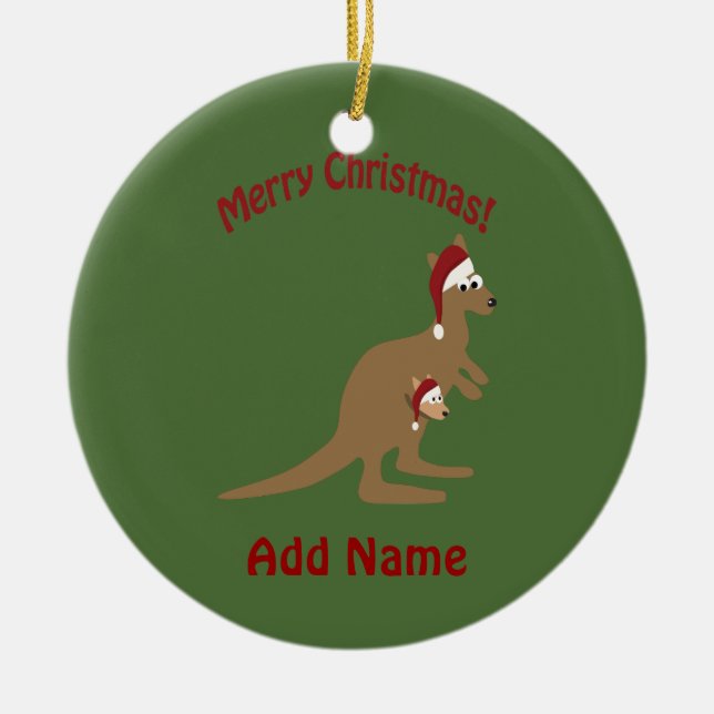 Merry Christmas Kangaroos Ceramic Tree Decoration (Front)