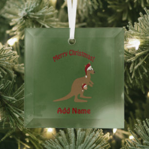 Merry Christmas Kangaroos  Glass Tree Decoration