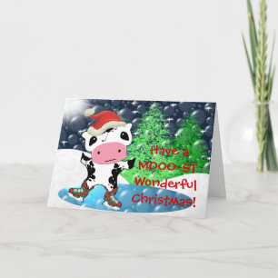 Merry Christmas Kawaii Cow - Customized Holiday Card