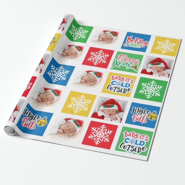 Merry Christmas Kids & Baby Collage Wrapping Paper (Unrolled)