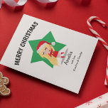 Merry Christmas | Kids Holiday Card<br><div class="desc">This cute girly kids christmas card,  featuring a cartoon girl dressed in a santa outfit,  with their name below and a simple message and who its from. All font styles,  size and colour can be changed by clicking on the customise further link after personalising.</div>