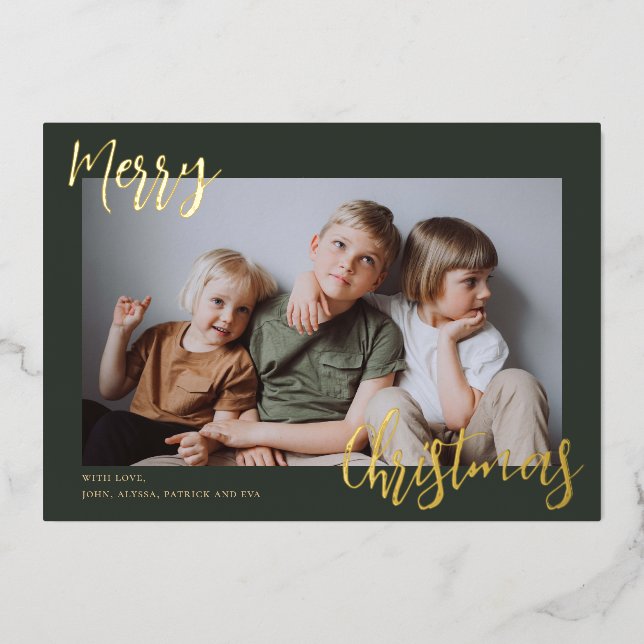 Merry Christmas Kids Photo Foil Holiday Card (Front)
