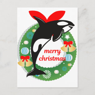merry christmas killer whale holiday postcard