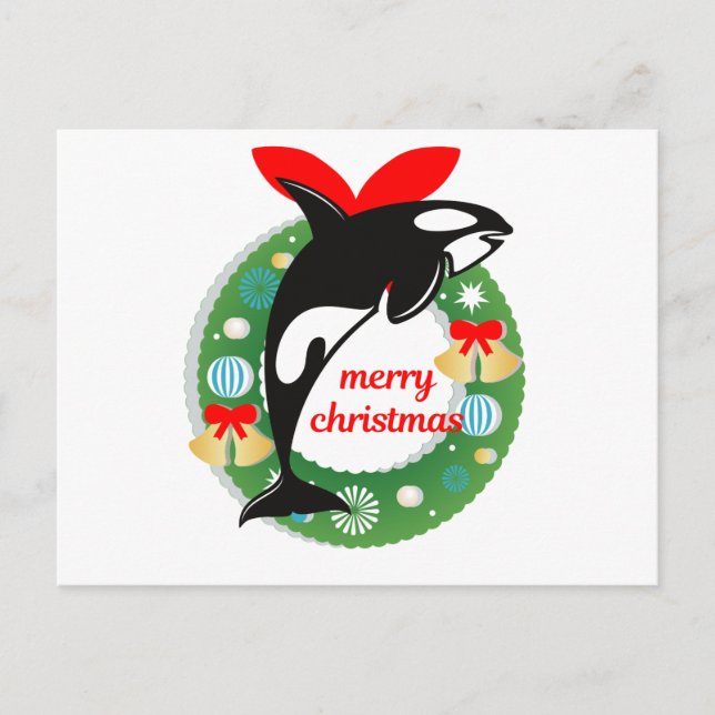 merry christmas killer whale holiday postcard (Front)