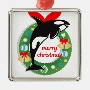 merry christmas killer whale metal tree decoration