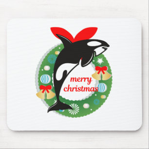 merry christmas killer whale mouse mat