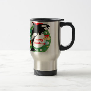merry christmas killer whale travel mug