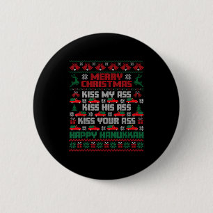 Merry Christmas Kiss My Hiss Your Happy Hanukkah  6 Cm Round Badge