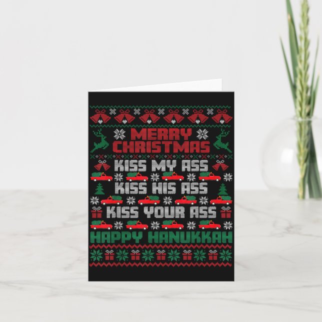 Merry Christmas Kiss My Hiss Your Happy Hanukkah  Card (Front)