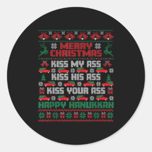 Merry Christmas Kiss My Hiss Your Happy Hanukkah Classic Round Sticker
