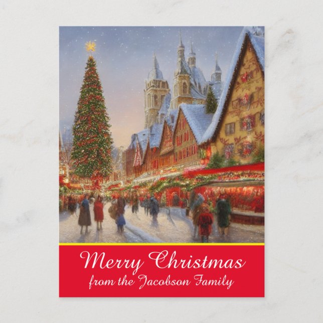 Merry Christmas Kitsch Nostalgic German Market Holiday Postcard (Front)