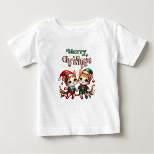 Merry Christmas Kitten Elves Baby T-Shirt