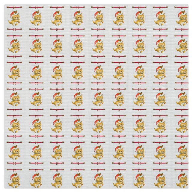 Merry Christmas Kitten Fabric (Swatch)