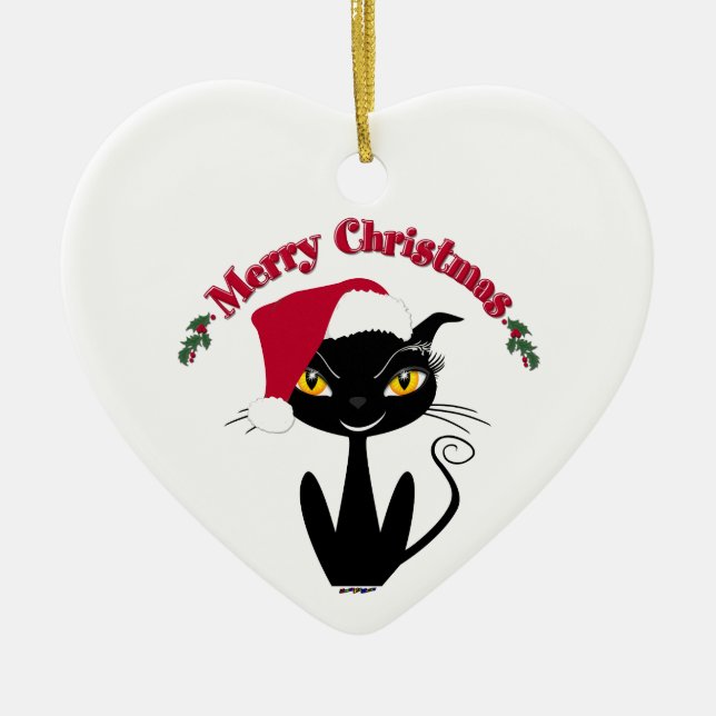 Merry Christmas Kitty Cat Ceramic Tree Decoration (Front)