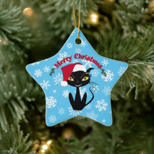 Merry Christmas Kitty Cat Ceramic Tree Decoration