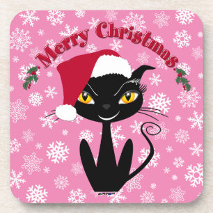 Merry Christmas Kitty Cat Coaster