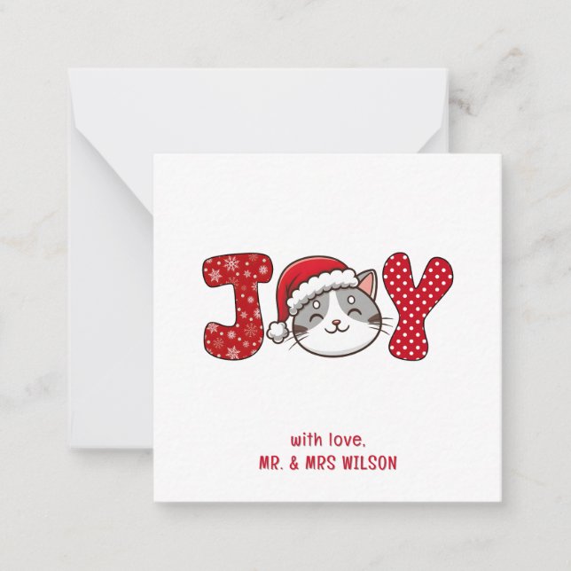 Merry Christmas Kitty Cat " JOY "  Card (Front)