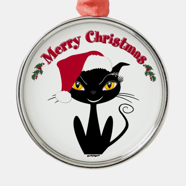 Merry Christmas Kitty Cat Metal Tree Decoration (Front)