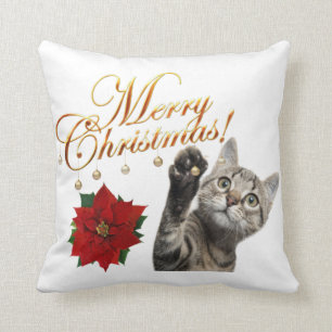 Merry Christmas Kitty Cat Pillow 