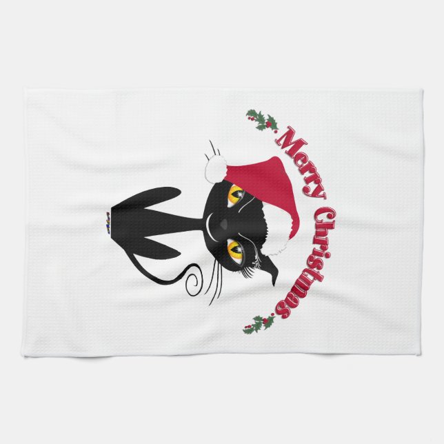 Merry Christmas Kitty Cat Tea Towel (Horizontal)