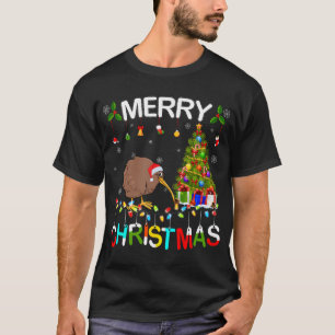 Merry Christmas Kiwi Santa Hat Lights Xmas Kiwi T-Shirt