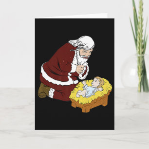 Merry Christmas Kneeling Santa Claus With By Card
