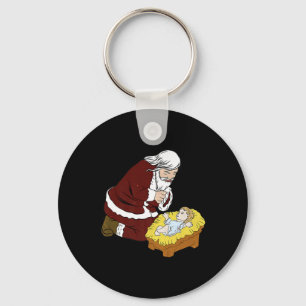 Merry Christmas Kneeling Santa Claus With By Key Ring