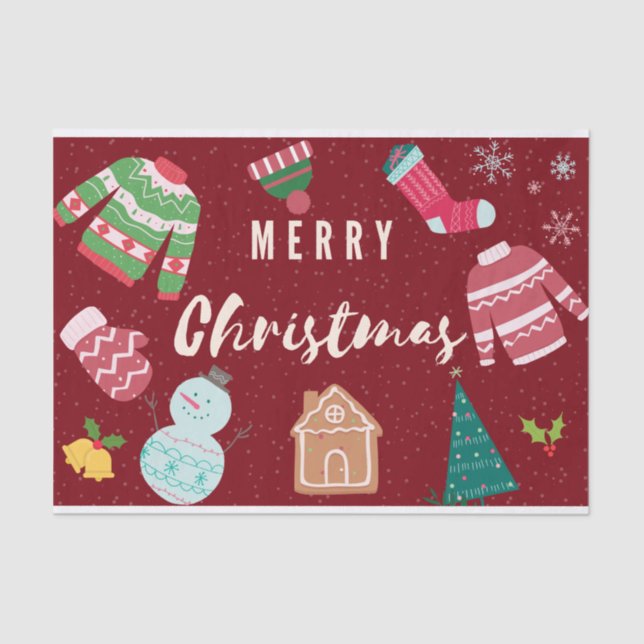 Merry Christmas Knitted Sweaters, Snowman, Tree  Tissue Paper (Front)