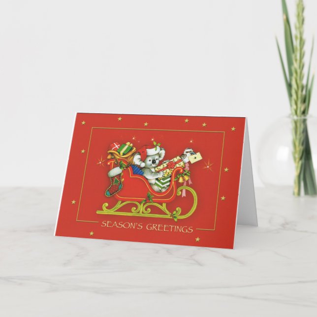 Merry Christmas Koala Bear Folded Holiday Card (Front)