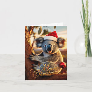 Merry Christmas Koala sitting in Gumtree Card