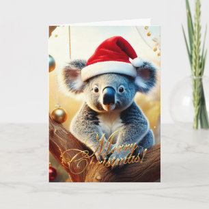 Merry Christmas Koala sitting in Gumtree Card