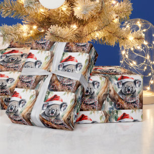 Merry Christmas Koala sitting in Gumtree Card Wrapping Paper