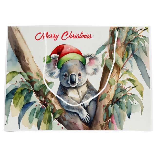 Merry Christmas Koala sitting in Gumtree Large Gift Bag (Front)