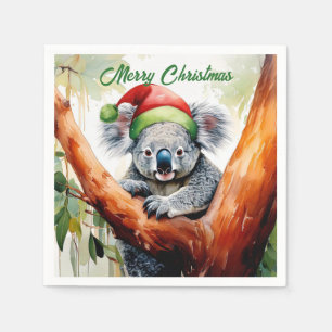 Merry Christmas Koala sitting in Gumtree Napkin