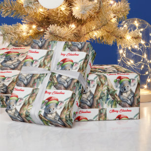 Merry Christmas Koala sitting in Gumtree Wrapping Paper