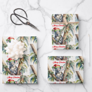Merry Christmas Koala sitting in Gumtree Wrapping Paper Sheet