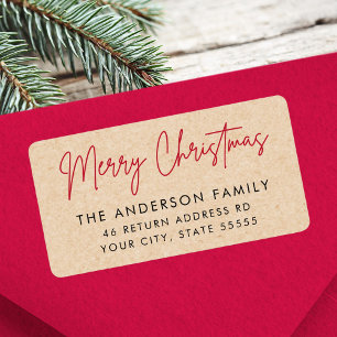 Merry Christmas Kraft paper look return address Label