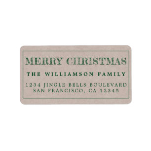 Merry Christmas Kraft Paper Return Address Label