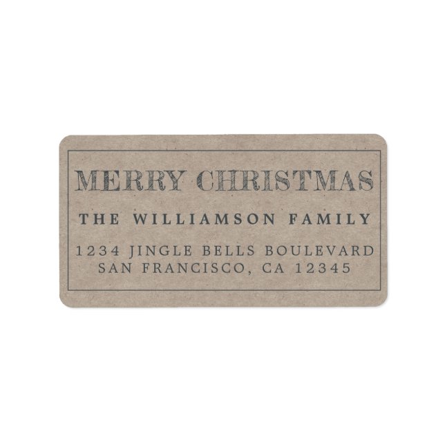 Merry Christmas Kraft Paper Return Address Label (Front)