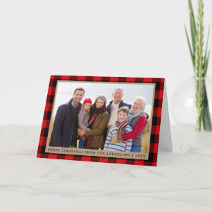 Merry Christmas Kraft Tartan Family Photo Folded Holiday Card