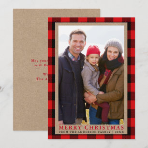 Merry Christmas Kraft Tartan Photo Card