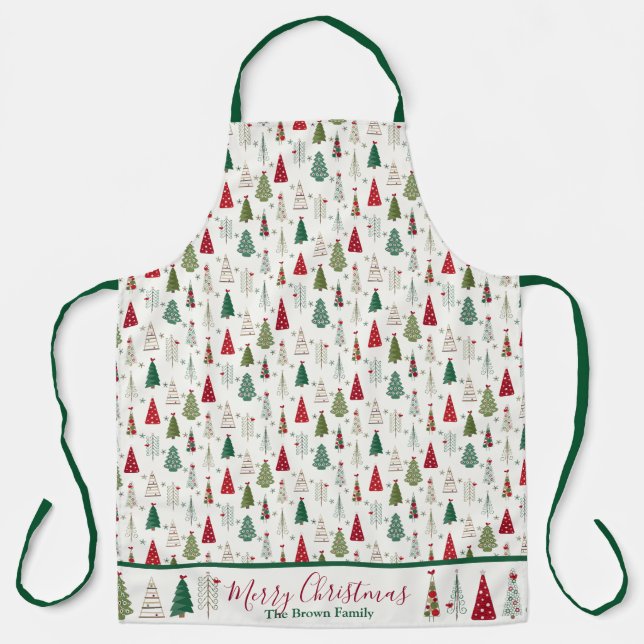 Merry Christmas l Modern Minimalist Christmas Tree Apron (Front)