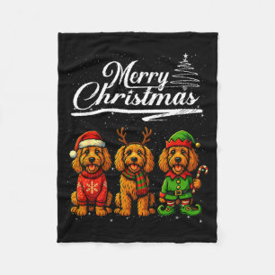 Merry Christmas Labradoodle Reindeer Elf Santa Dog Fleece Blanket
