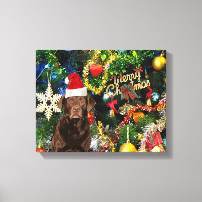 Merry Christmas Labrador Retriever Dog Santa Hat Canvas Print (Front)