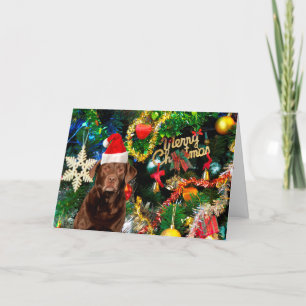 Merry Christmas Labrador Retriever Dog Santa Hat Holiday Card