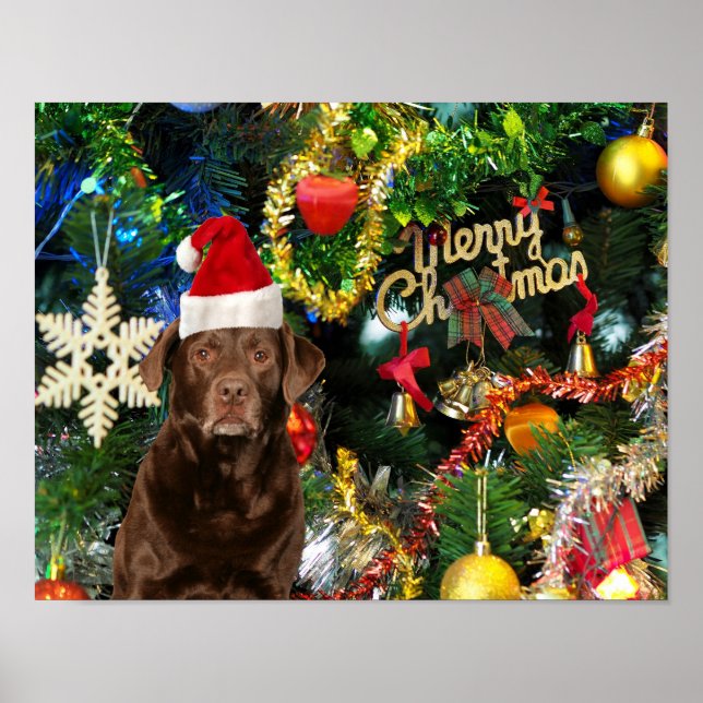 Merry Christmas Labrador Retriever Dog Santa Hat Poster (Front)